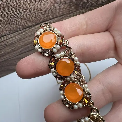 Kate Spade Orange Rhinestone Faux Pearl Gold Tone Necklace Bella Fleur