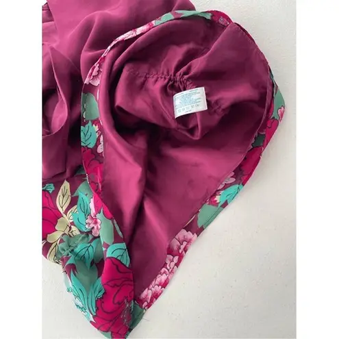 Oasis Floral Cami Top Silk Blend Drawstring Sleeveless Maroon Blouse