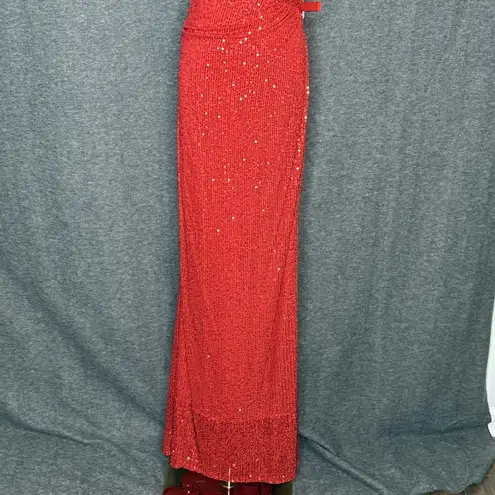 Mac Duggal Ieena for Red Sequin One Shoulder Cut Out Gown Size 2