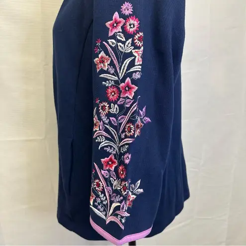 Bob Mackie  Wearable Art Navy Embroidered Cardigan Jacket - Size Medium- NWT