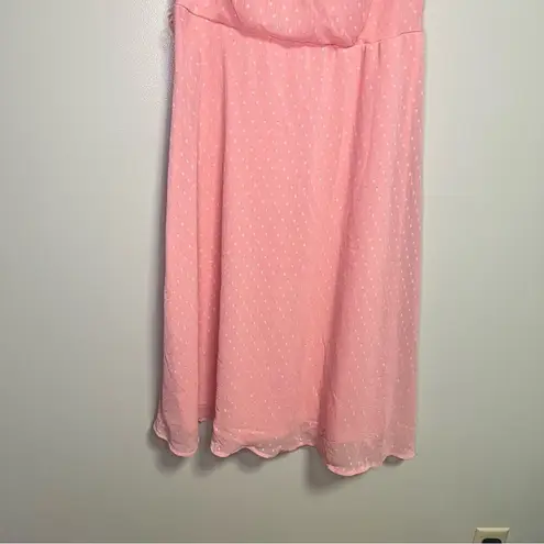Ny Collection NWT Pink Swiss Dot Short Sleeve PM Midi Dress Pleated Neck Modest