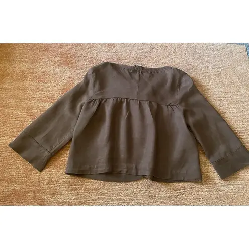 Allison Taylor 100% Linen Brown Button Front Jacket Top Women’s Size L