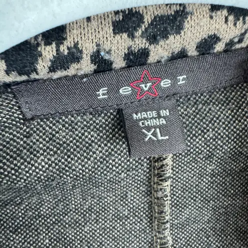 Fever Y2K Leopard Print Long Line Cardigan Duster Ruffled Collar Pockets Size XL Tan