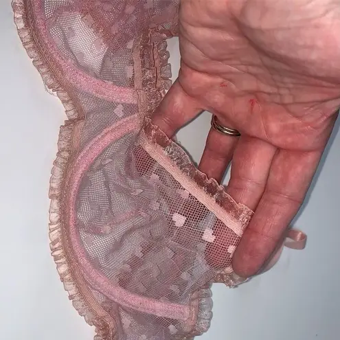 Vintage Pink Lace Underwire Bra M Heart Pattern Bow Coquette Size M
