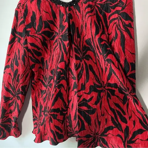 Vintage Victor Costa 2 Piece Red and Black Satin Tank Top Blouse and Jacket Size 12