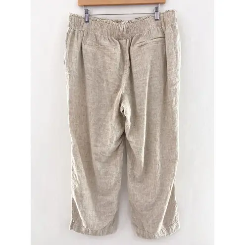 Briggs Women's Linen Blend Wide Leg Crop Pants sz XL Paperbag Waist High Rise Tan