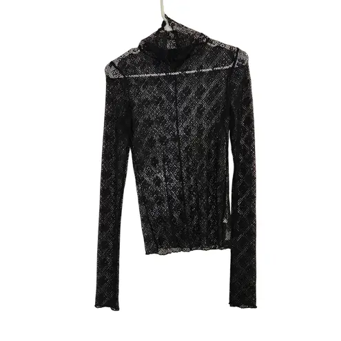 Free People  Black Embroidered Sheer Lace Sweet Memories Turtleneck Casual Top XS