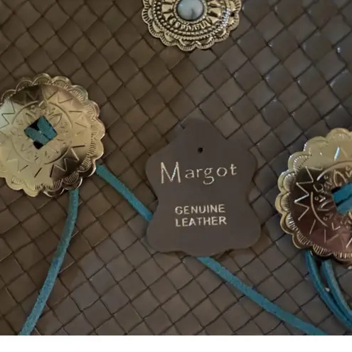 MARGOT 90’s Gray Woven Leather Concho Western Turquoise Square Crossbody Bag NEW