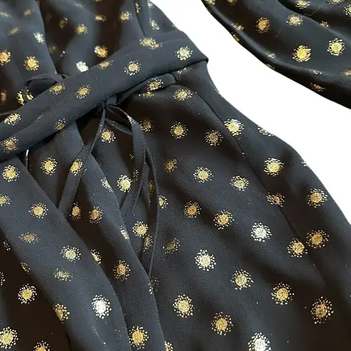 Figue Caroline Metallic Wrap Dress Black Gold Kimono Wide Sleeves Size Small