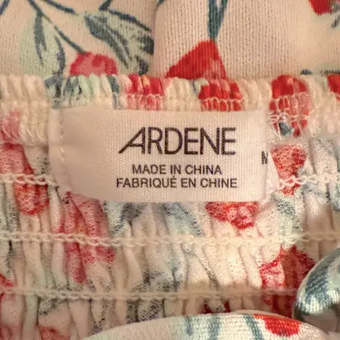 Ardene Strawberry Floral Babydoll Tank Keyhole Tie Front Ruffles White Red XS