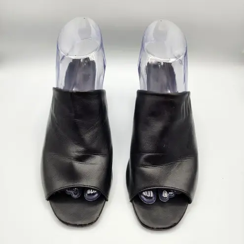 Tally Weijl Black Leather Mules Slide Pump Heels Shoes Sandals Size 38