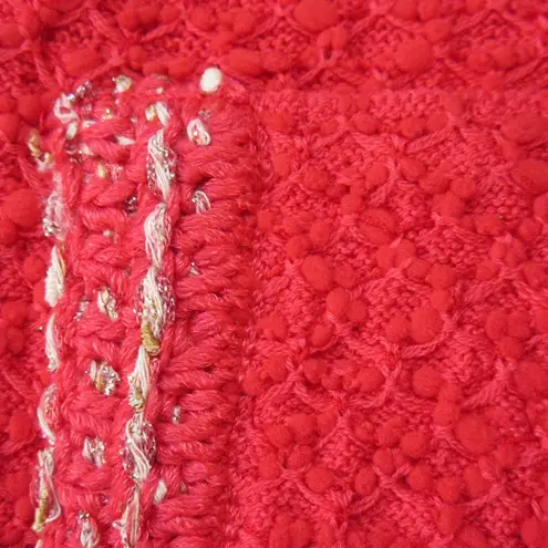 St. John NWT Basics Tweed Knit Jacket in Hibiscus Red Pearl Button Sweater 12