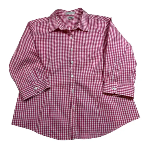 L.L. Bean Women's Pink Gingham Wrinkle Resist Button Up Shirt Size M Pet