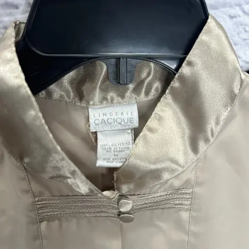 Cacique Womens Short Sleeve Lounge Pajama Set Size M Beige Silky Pants Tunic 2pc