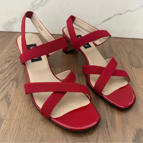 Like New Van Eli Block Heel Cross Strap Patent Leather Sandal Cherry Red 9.5B Size 9.5