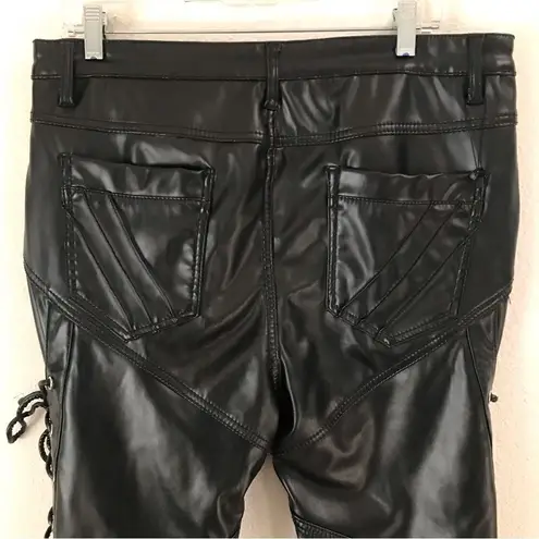 Unbranded black faux leather lace up Moto pants 36* Black Size undefined