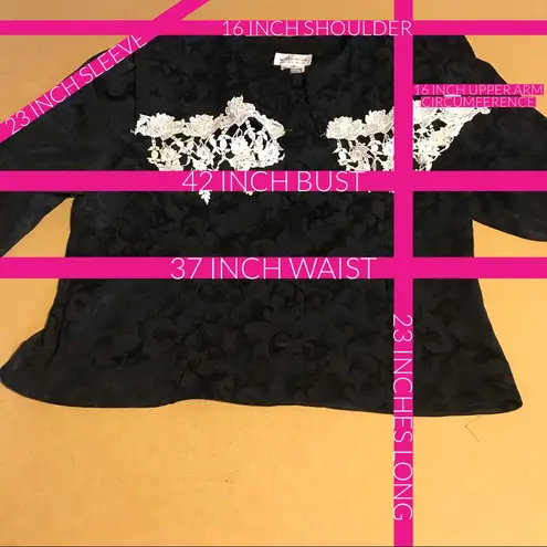 VINTAGE 1990'S IN THE MOOD BLACK BROCADE AND WHITE CROCHET LACE BLOUSE (14)