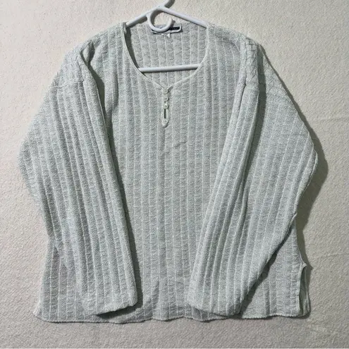 Jennifer Moore VTG White Henley Crew Neck Sweater Silver Metallic Tinsel Large