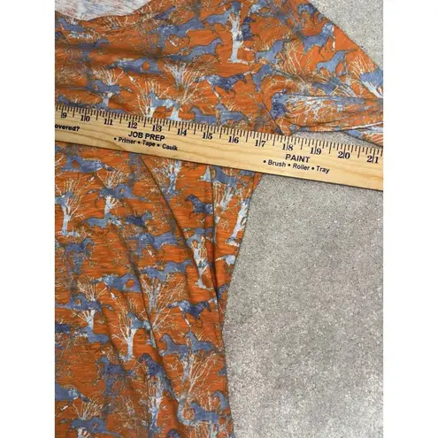 Sundance Women's Free Spirit All Over Horse Print Long Sleeve Orange Shirt Sz PS