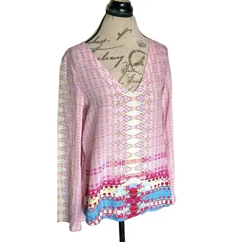 Tangerine NYC Womens Blouse Top Sz Small 100% Silk Pullover Long Flared Sleeves