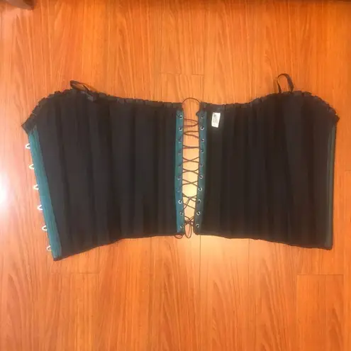 Overbust Corset Womens L Green Satin Black Trim Boned Halloween Cosplay Goth Size L