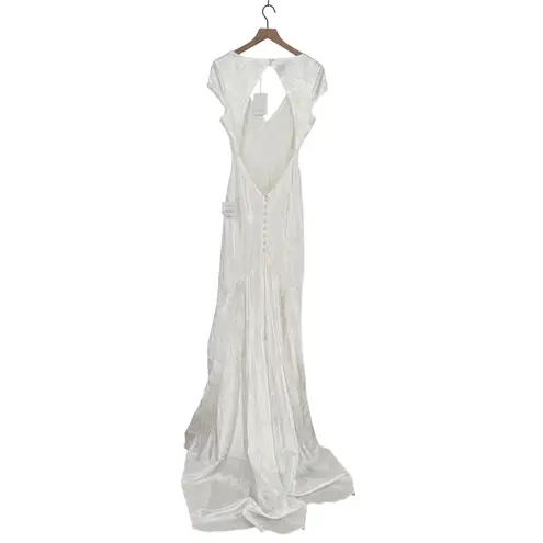 Lulus Loveliest Dream White Satin Jacquard Backless Mermaid Maxi Dress Size L Size L