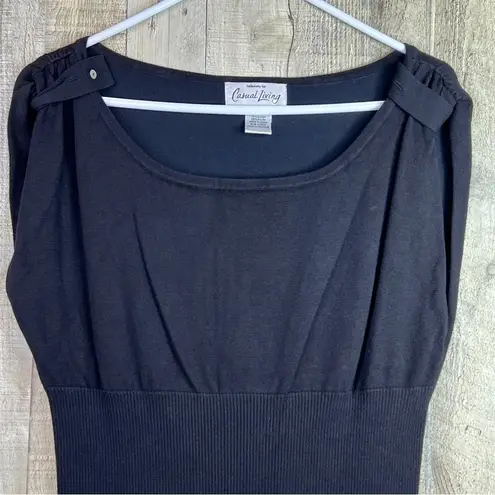 Casual Living Size Large Shirred Ribbed Sleeveless Lightweight Sweater B… Black