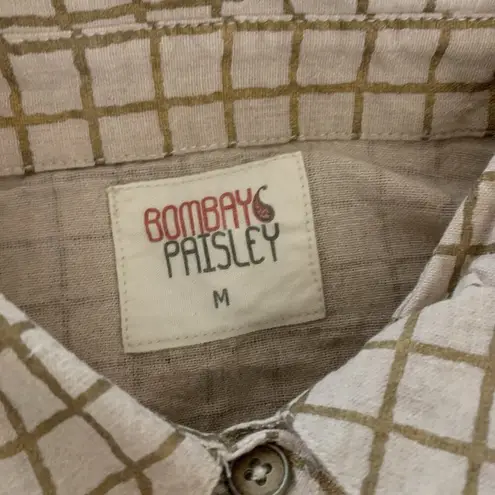 Bombay Paisley Tan Grid Dress Cardinal Embroidery M Button Down Unique Indie Size M - Image 4