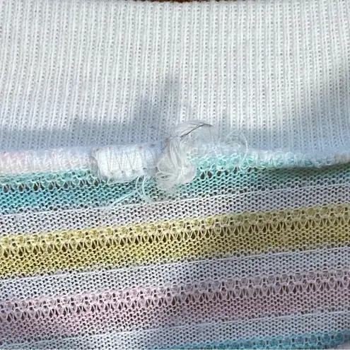 Vintage Pastel Striped Knit Mock Neck Pullover Size XL White