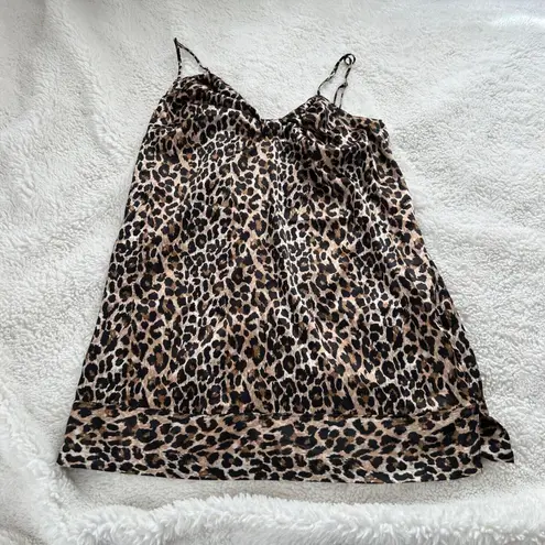 Victoria's Secret Small Cheetah Slip Cami Lingerie Gown Bow Adjustable Straps Brown