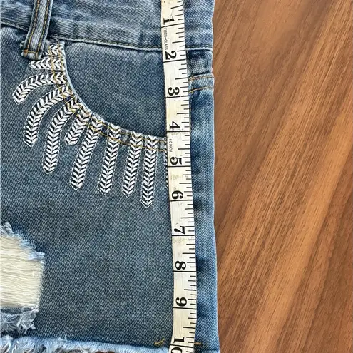 Embroidered Denim Women Shorts Blue