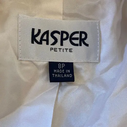 Kasper 8P Petite Cream 3 Button Silver Accent Work Office Blazer Jacket Seamed