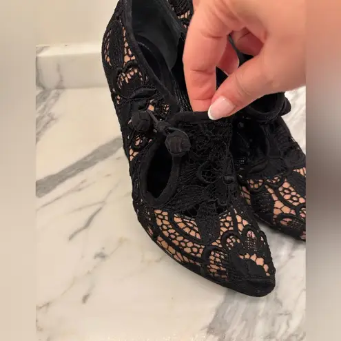 Alexander McQueen Wedge Black Heels with Lace Overlay