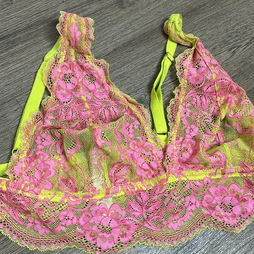 Savage X Fenty| Neon Yellow and Pink Lace Bralette sz Large