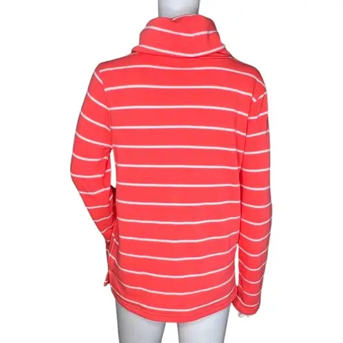 J. Crew Sweatshirt Womens Small Coral White Striped Mockneck Casual Comfy Cozy Orange
