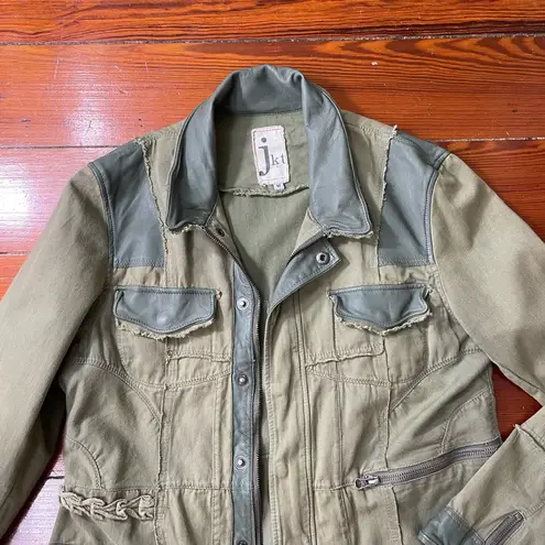 Joseph Greco JKT Jakett New York Mixed Media Leather Trim Utility Jacket Sz M Green Size M
