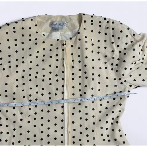 Vintage Pearl C Silk Blazer – Cream with Black Sequins, Size 12