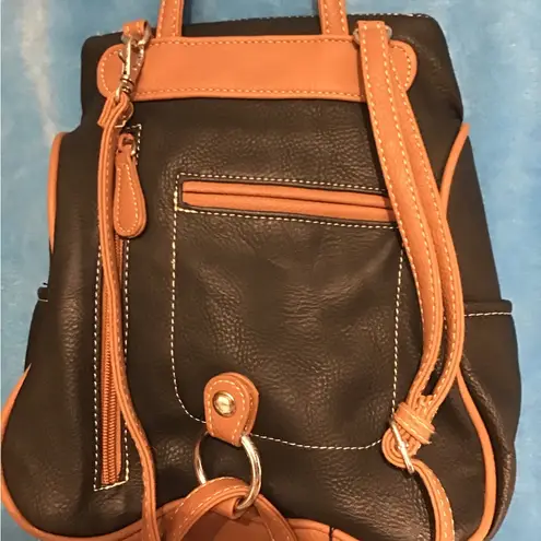 St. John ST JOHNS BACKPACK-PURSE MINI/ Black & BROWN TRIM WITH 10 POCKETS