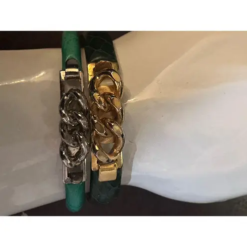 Vintage Vita Florence 24k Gold Bangle & Modern Manelli Silver Leather Bracelet