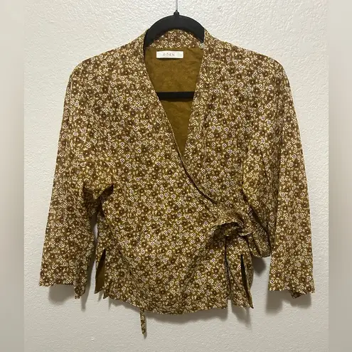 Doen Isle Wrap Top Golden Mesa Floral Size Medium Rare Find Slow Fashion Brown