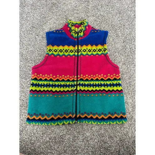 Susan Bristol vintage zipper up fleece vest colorful retro aztec print womens XS