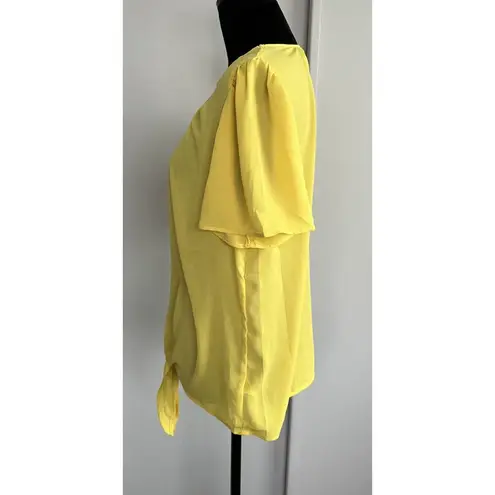 Counterparts Blouse Womens Top Yellow Short Sleeve Size XL Crewneck Front Tie