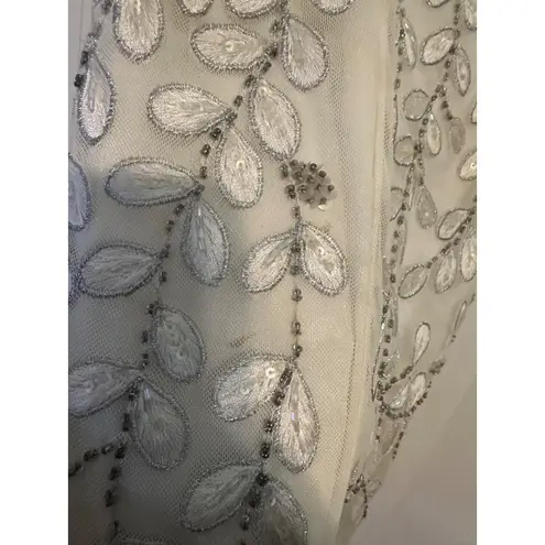 Sue Wong Dress Ivory Embroidered Beaded Leaf Pattern Sleeveless V-Neck 0