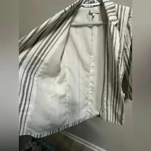 Lavender Brown White & Grey Striped Linen Lightweight Blazer Jacket | Size S