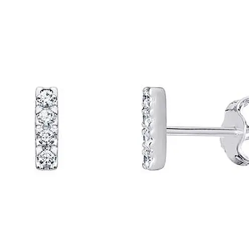 Boutique Sparkling Diamond Bar Stud Earrings | 14k White Gold over Sterling Silver