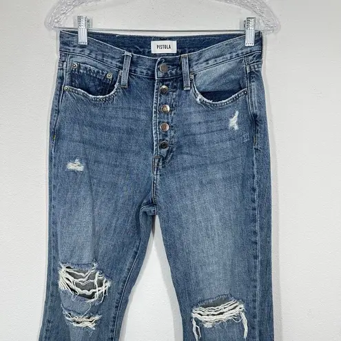 Pistola Distressed Boyfriend Jeans Exposed Button Fly Blue Size 28