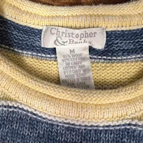 Christopher & Banks Vintage Yellow And Blue Short Sleeve Sweater 