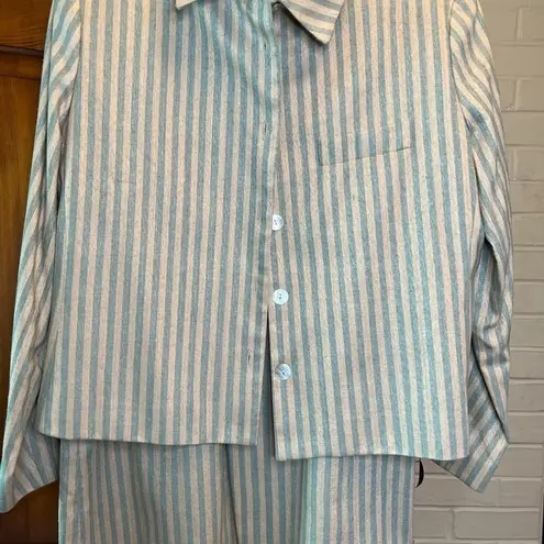 Vintage Brownstone Studio 2 piece 90s skirt business suit 100% silk size 8 P Blue