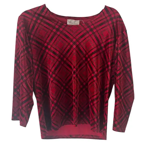 Kathie Lee Collection Vintage 90s Size Small Red Plaid Velvet Grunge Punk Top