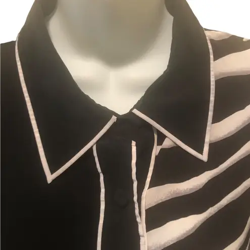 Bob Mackie Wearable Art 100% Silk Blouse M Animal Zebra Print LS Button Up Artsy